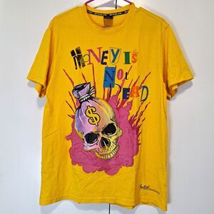 Switch Remarkable Yellow Skull Graphic Print Logo Crew Neck Tee Sz L PNW161070